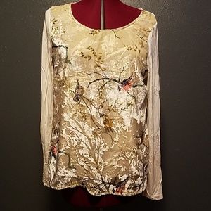 Velvet cream and gold bird top